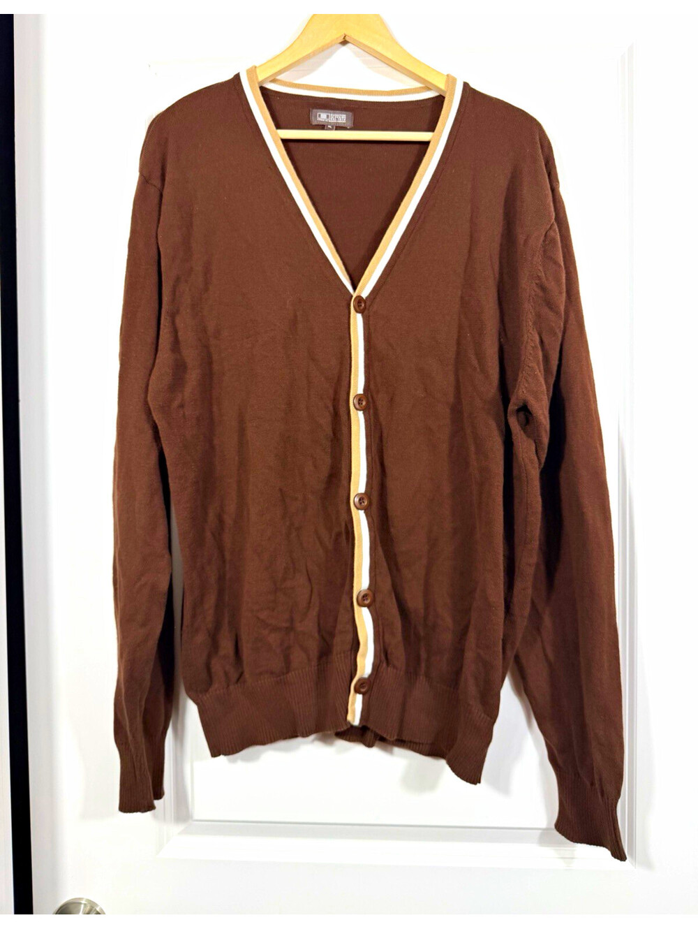 Evolution In Design Men's Brown Cardigan Sweater XL Button Front Striped Trim